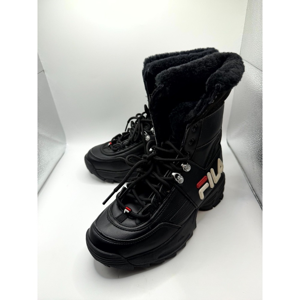 Fila Disruptor 5HM00545-014 Womens 7 Black Leather Shearling Winter Snow Boot